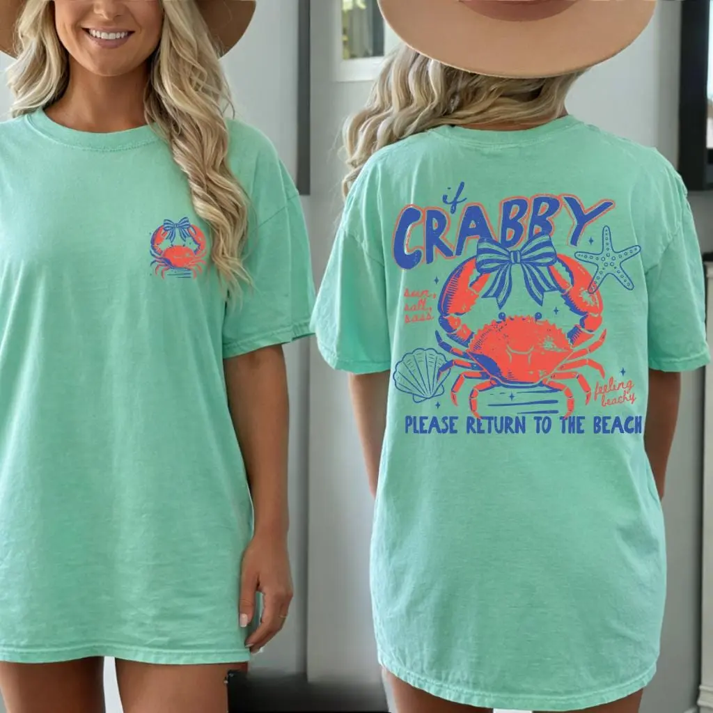 If Crabby Return To Beach Summer Comfort Colors Shirt, Summer Vacation Tee Tshirt,  Retro Graphic Summer Shirt, Vintage Beach Shirt - AL