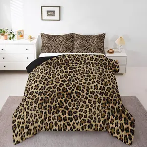 Kids Leopard Print Comforter Set,Cowhide Bedding Set Brown Cow Fur Comforter Animal Duvet Insert Room Decor
