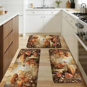 1/2/3pcs Colorful Mushrooms Flannel Kitchen Rugs - Soft, Non-Skid, Machine Washable - For Kitchen, Bathroom, Entryway, Office, Laundry Room - Modern Home Decor - Suitable for Summer