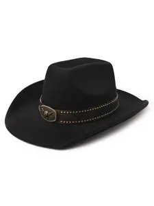 Unisex Vintage Western Cowboy Hat, Rivet Bull Head Wide Brim Fedora, Outdoor Vacation Stage Performance Hat, Retro Rivet Bull Head Cowboy Hat