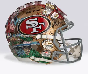 Jerry Rice San Francisco 49ers Autographed Riddell Speed Authentic Helmet with "HOF 2010" Inscription - Art by Charles Fazzino - NF70444397 - Fanatics Authentic Certified