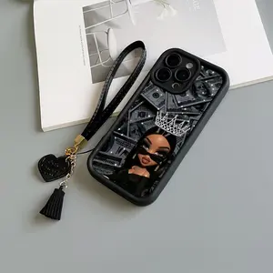 Convenient Lanyard Phone Case with Leather Heart Bracelet, Queen Gold Pattern, Tpu Shockproof Anti-Drop Protection for iPhone 6/7/8/x/11/12/13/14/15/16/17 Pro Max