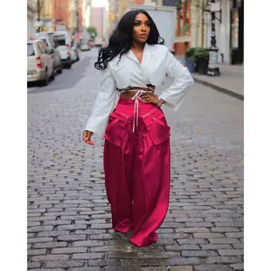Women's Cargo Pants High Waisted Satin Flowy Pants Wide Leg Casual Pants Skin-friendly, flowing fabric Casual yet formal trousers Suitable for street style, dates, work, vacations, parties, etc