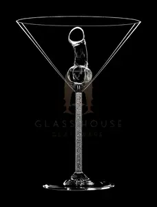 The Stiff Mixer - Shaken or Stirred, Always Impressive - Hand-Blown & Handcrafted Lead-free Crystal Martini Glass with Crystals in the Stem by The Big Reveal and Willy dot bz - Beautiful Glassware Design Drinkware