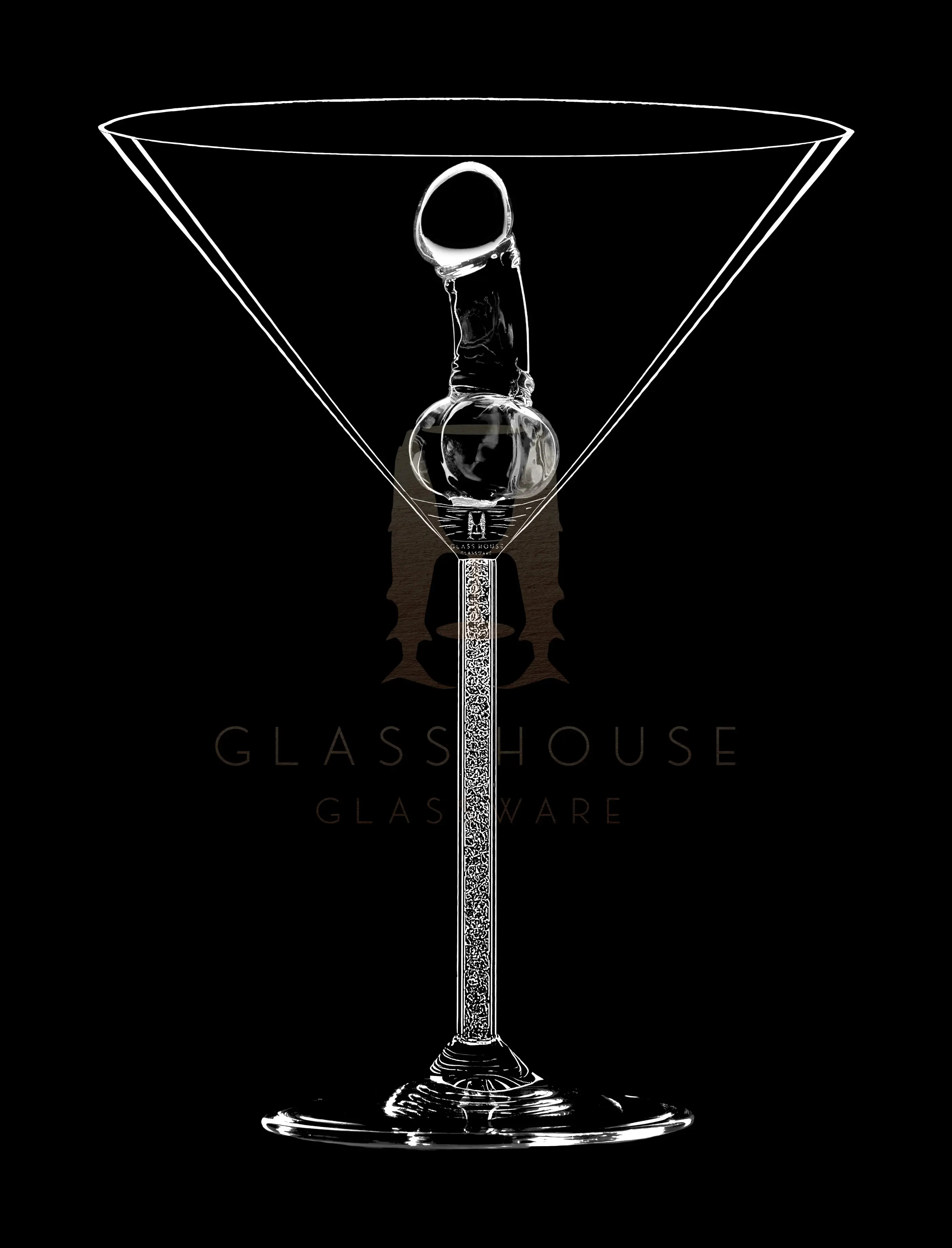 The Stiff Mixer - Shaken or Stirred, Always Impressive - Hand-Blown & Handcrafted Lead-free Crystal Martini Glass with Crystals in the Stem by The Big Reveal and Willy dot bz - Beautiful Glassware Design Drinkware