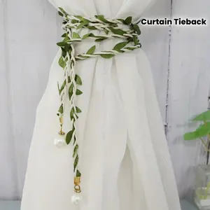 Boho Modern Handmade Cotton Linen Woven Curtain Tiebacks with Leaf Tassel, Decorative Curtain Straps for Bedroom Living Room Home Decoration
