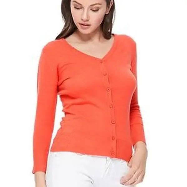 Women's 3/4 Sleeve V-Neck Button Down Knit Cardigan Sweater
