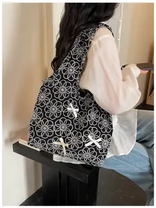 New Oriental Button Daisy Embroidery Tote Bag, Elegant Handbag for Women, Stylish Daily Use Accessory, Perfect Gift Idea