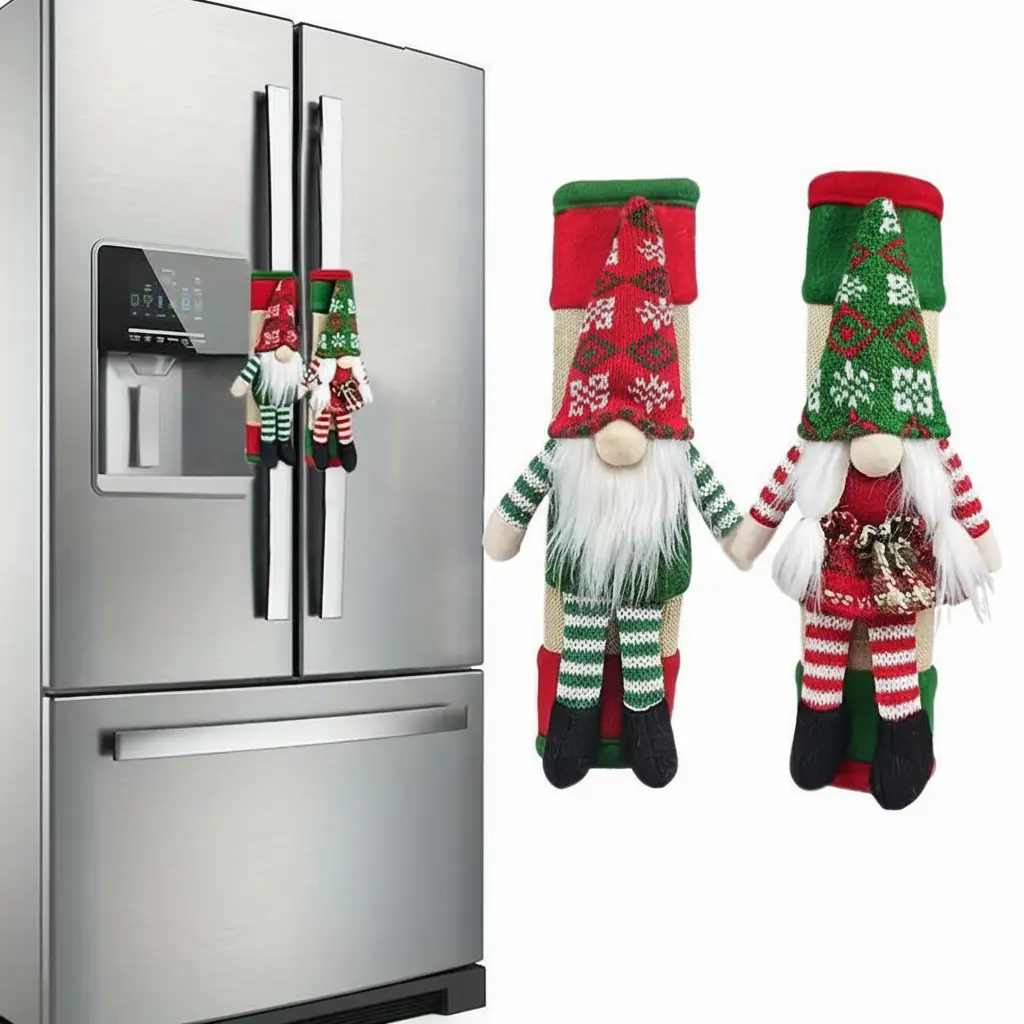 Christmas Gnome Design & Fridge Door Handle Cover, 2/6 Counts & Cute Kitchen Appliance Door Handle Cover, Decorative & Refrigerator Door Handle Protector