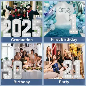 3ft High Illuminated KT Board Numbers - Cool White LED Lights, Perfect Party Decoration for New Year's Day,Valentine's Day,Birthdays, Anniversaries, Graduations, Baby Baptisms