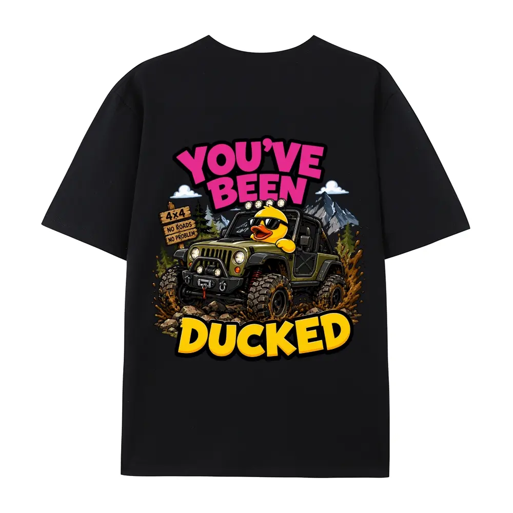 Women's Short-Sleeve "You’ve Been Ducked" T-Shirt - Funny Jeep Duck Graphic, Soft Breathable Fabric, Vintage Unisex Casual Summer Top, Outdoor Wear, Menswear