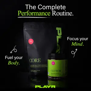 PLAYR CORE + CLUTCH Performance Bundle for Youth Athletes (Ages 8–18) | CORE Daily Hydration, Recovery & Immune Support with CLUTCH Stimulant-Free Gummies for Mental Focus - Ideal for Game Day & Sports - Caffeine-Free, Clean Formula