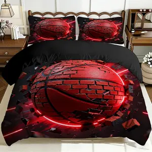 2/3 Pcs Comfortable Basketball Explosion Duvet Cover Set, Soft And Breathable, 100% Polyester Fiber High-Definition Digital Printing Design, All-Season Home Gift, Machine Washable (1 Duvet Cover +1/2 Pillowcase, No Filling)