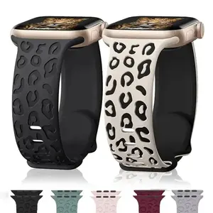 Leopard Engraved Silicone Apple Watch Band – Stylish Strap Compatible with Series & Ultra (38–49mm)