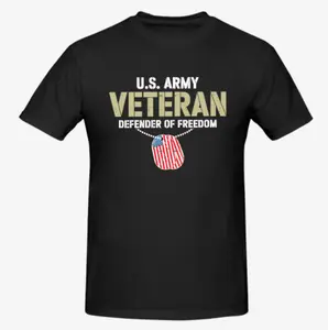 [Graphic Tee] U.S. Army Veteran Defender of Freedom Tee | #Streetwear 100% Cotton Soft Breathable Casual T-Shirt, Comfortable Cool Sweat-Wicking American Flag Dog Tag Graphic Top, Perfect for Army Veterans, OOTD & Daily Wear
