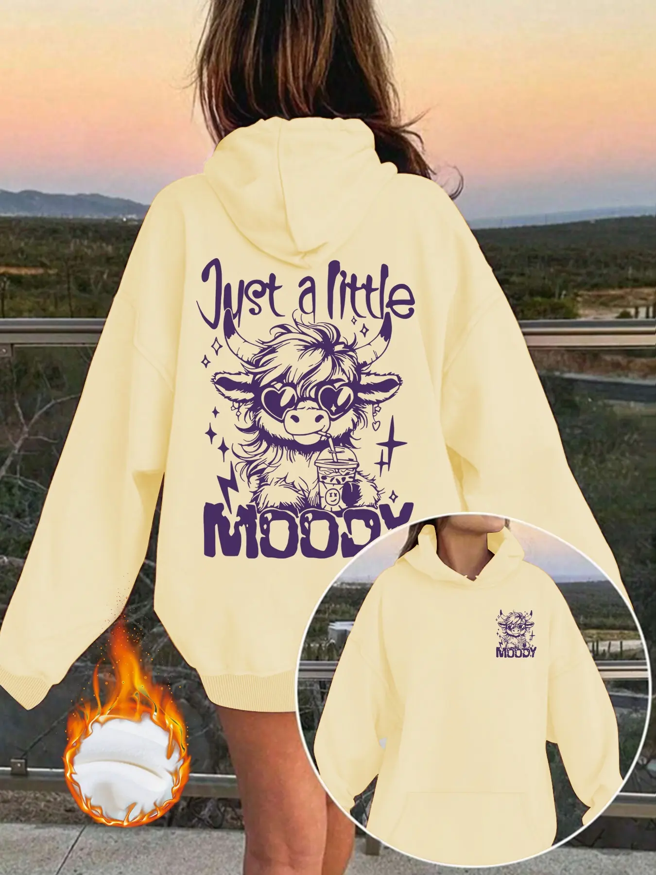 Women's Casual Moody Graphic Hoodie with Front Pocket, Loose-Fit Fall & Winter Sweatshirt, Pullover