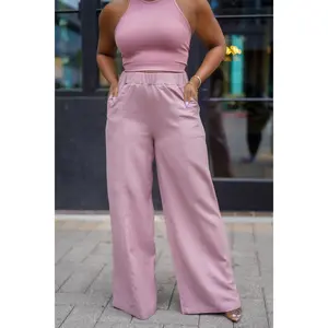Summer Resort Linen Pants (Light Rose)