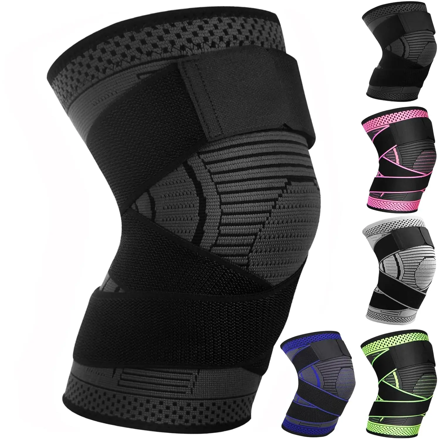 sportsAdjustable Knee Support Brace 1 pack Compression Knee Sleeves for Men Women Use for Meniscus Tear, Arthritis, Tendinitis, Ligament Injury,Weight Lifting, Anti Slip Knee Brace (Black, Medium)