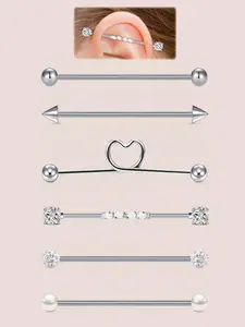6PC 14G 316L Stainless Steel Industrial Piercings Barbell For Women Men Cartilage Industrial Earring Conch Industrial Bar Jewelry 1 1/2 Inch 38mm