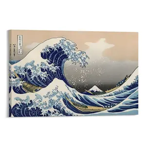Canvas Prints Wall Art Ocean Beach Picture Paintings for Home Office Decorations Wall Decor Great Wave of Kanagawa Katsushika Hokusai Modern Stretched And Framed Landscape Sea Artwork