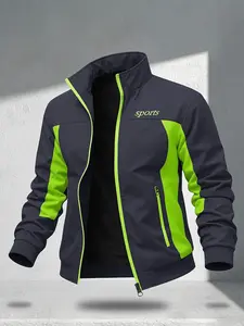 Men's All-Season Sport Jacket, Breathable Stretch Wrinkle-Resistant Fabric, Stylish Patchwork Design, Perfect for Gym, Outdoor, Casual Wear, Athletic Jackets