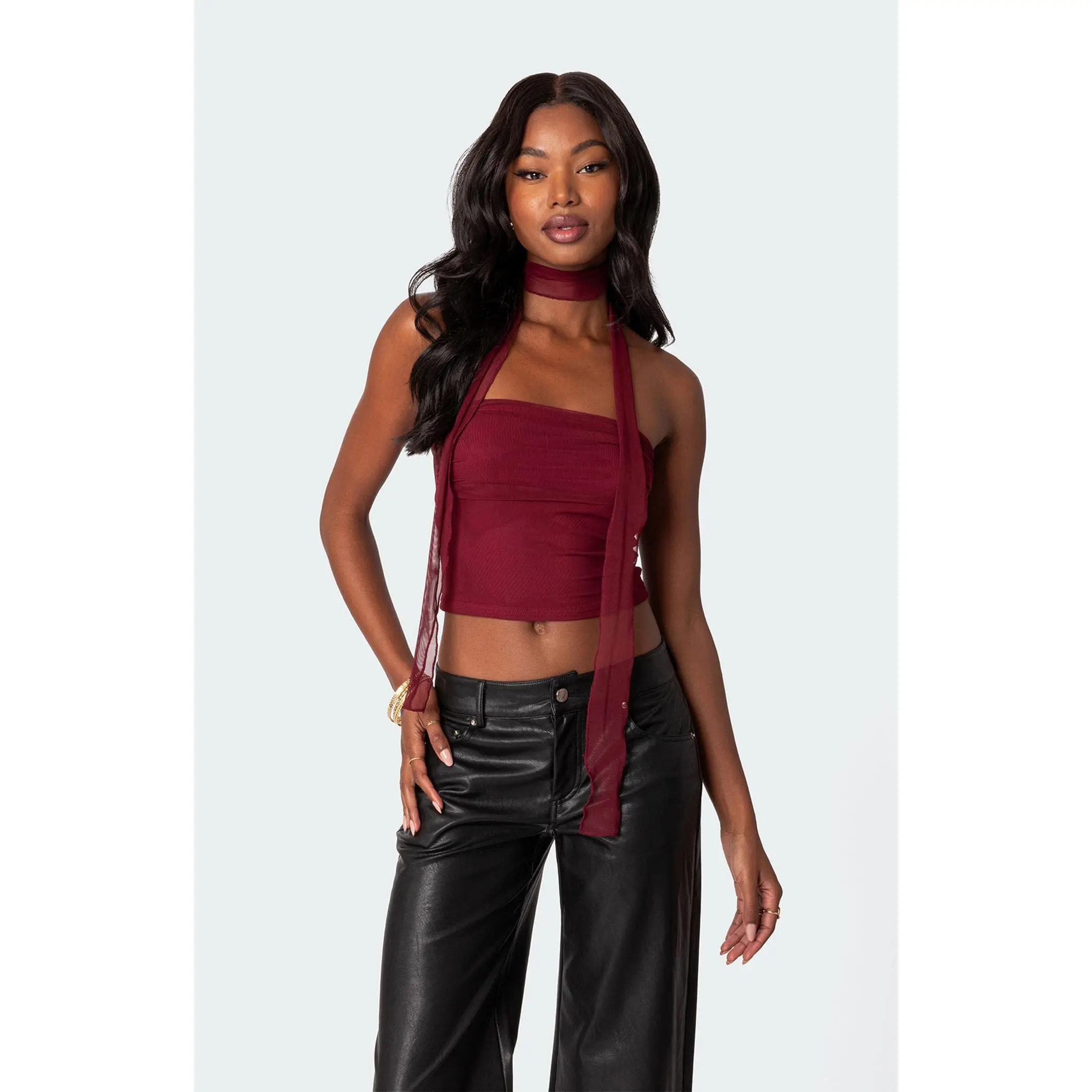 Edikted Women's Gathered Two Piece Mesh Scarf Top
