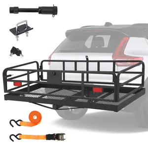 Trailer Hitch Cargo Rack, Folding Hitch Mount Cargo Carrier with High Side Rails, Cargo Carrier Fits 2" Receiver for RV Truck SUV Van, 500 lbs Weight Capacity