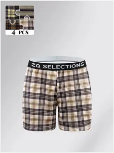 4 Pack Men's Plaid Boxer Briefs, Breathable Soft Underwear, Comfortable Stretch Fit, Classic Checkered Boxers, Premium Elastic Waistband