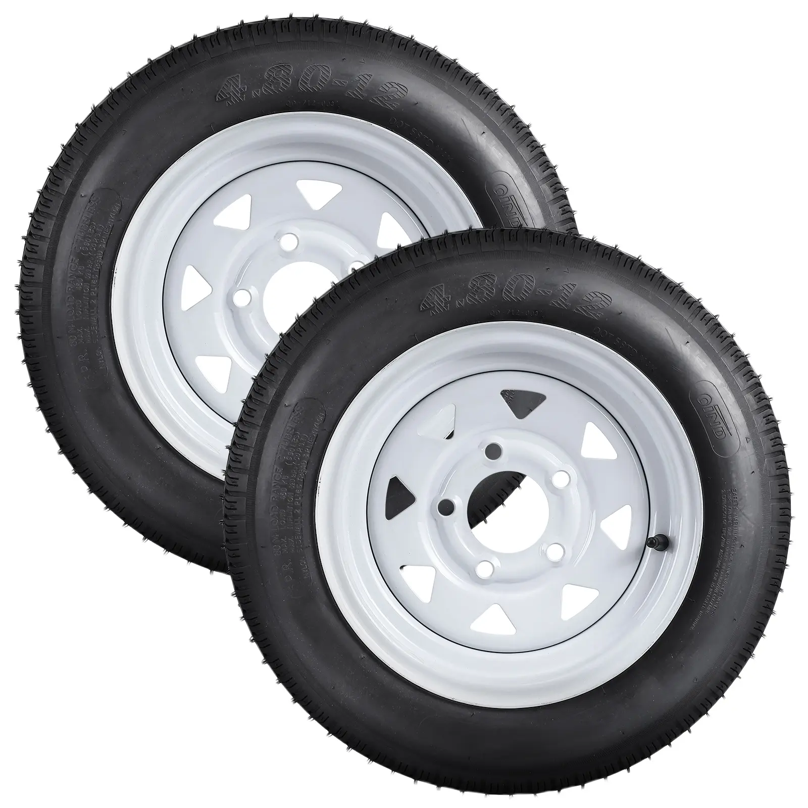 2 Pack 4.80-12 Trailer Tires with 12 Inch Rims, 5 Lug 4.5" Bolt Pattern, 2.95" Center Bore, Utility Trailer Wheels for Travel Cargo Boat Horse Farm Lawn Mower