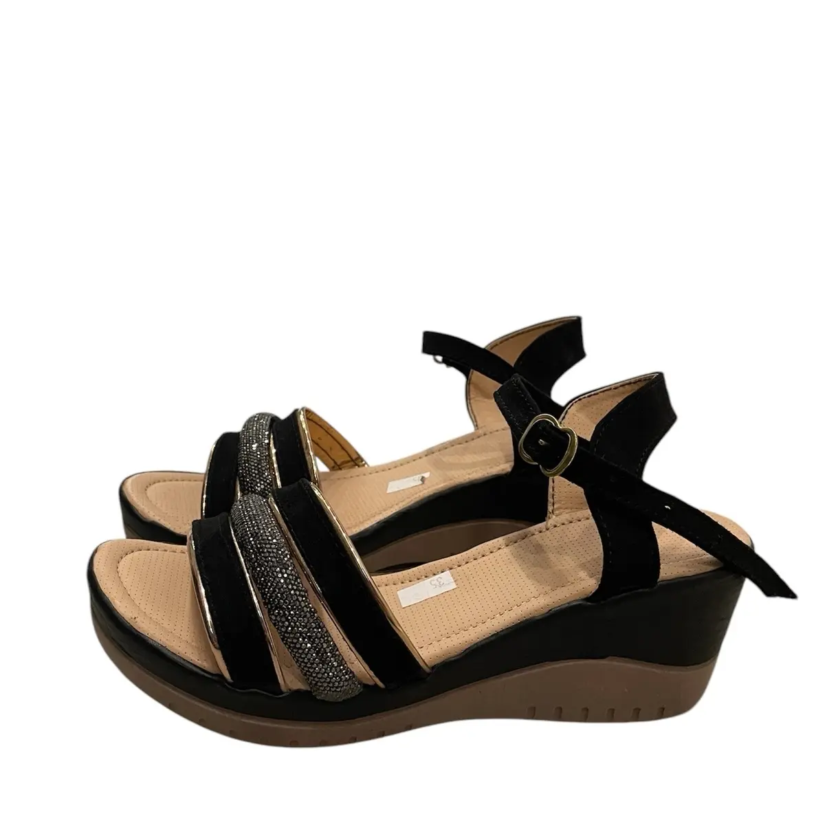 LILY FASHION Women's Fashionable Wedge Shoes - Strappy Low-Wedge Footwear with Comfortable Ankle Strap, Stylish Design for Casual & Dress Outfits