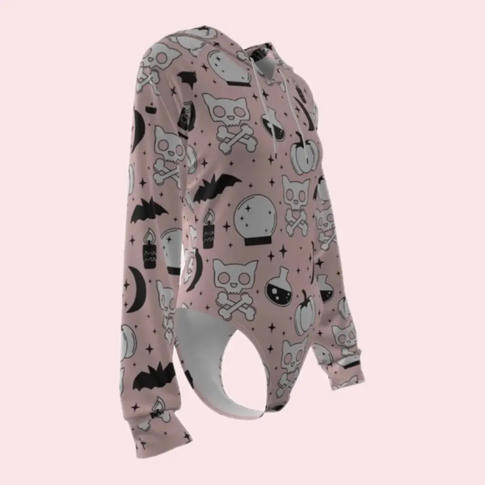 Witchy Aesthetic Hooded Bodysuit - Skinny Fit