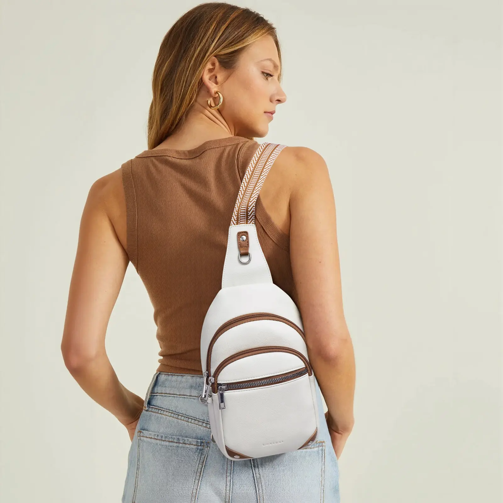 Vintage Crossbody Sling Backpack, Faux Leather, Anti-Theft RFID Blocking, Anti Theft Crossbody Bags for Women Travel Chest Sling Bag  main image 4