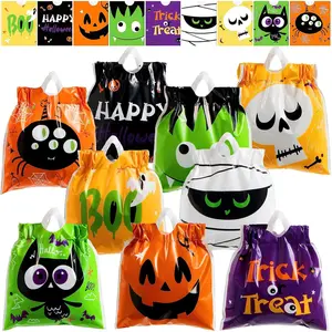 108 PCS Halloween Drawstring Treat Bags with 9 Character Designs, Mini Halloween Goodie Candy Bags, Plastic Gift Bag Bulk for Kids Boys Girls Trick or Treating, Party Favor Supplies