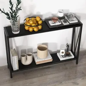43.3 Inch Entryway Table with 2-Tier Shelves, Narrow Console Table for Hallway, Living Room Sofa Table, Modern Foyer & Entrance Way Table for Home Office Decor, Black