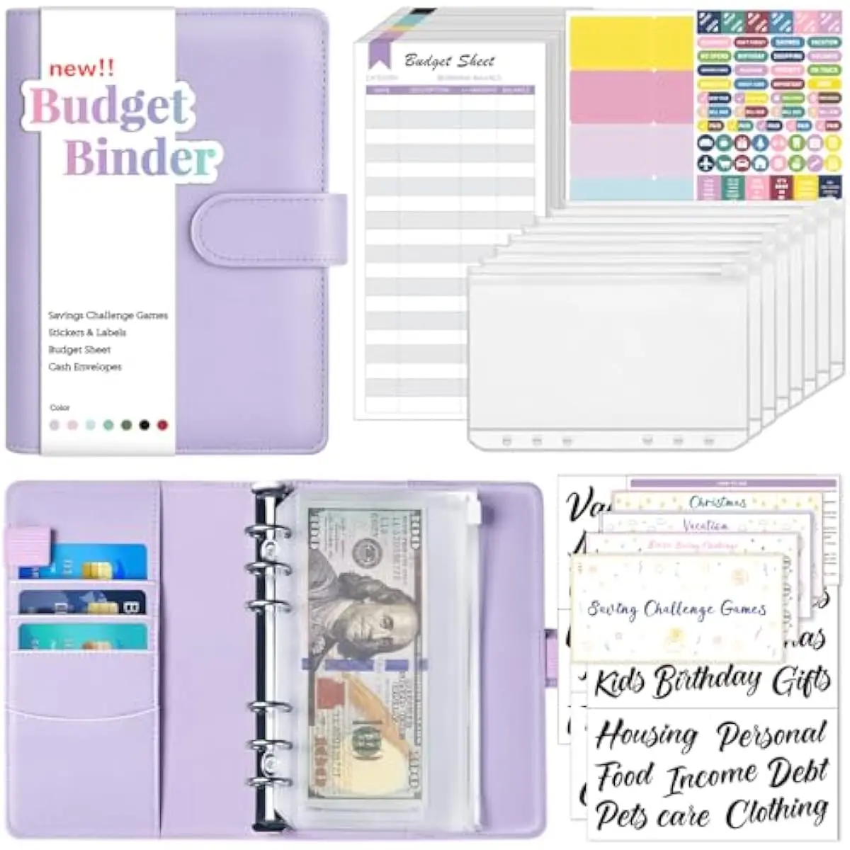 Budget Binder with Money Saving Challenge, Money Saving Binder with Cash Envelopes, Expense Sheets, Challenge Tracker & Category Labels, Envelope Savings Challenges Book for Home Office School