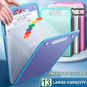 A4 Handheld Vertical File Folder, 13-Compartment Document Organizer, Large Capacity, Multi-Pocket Design, Durable and Portable