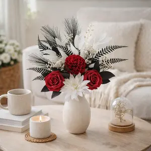 Elegant Layered Flower Center with Petals, Dark Leaf Accents, Ideal for Living Room, Entryway, Desk Decorations, No Vase Included