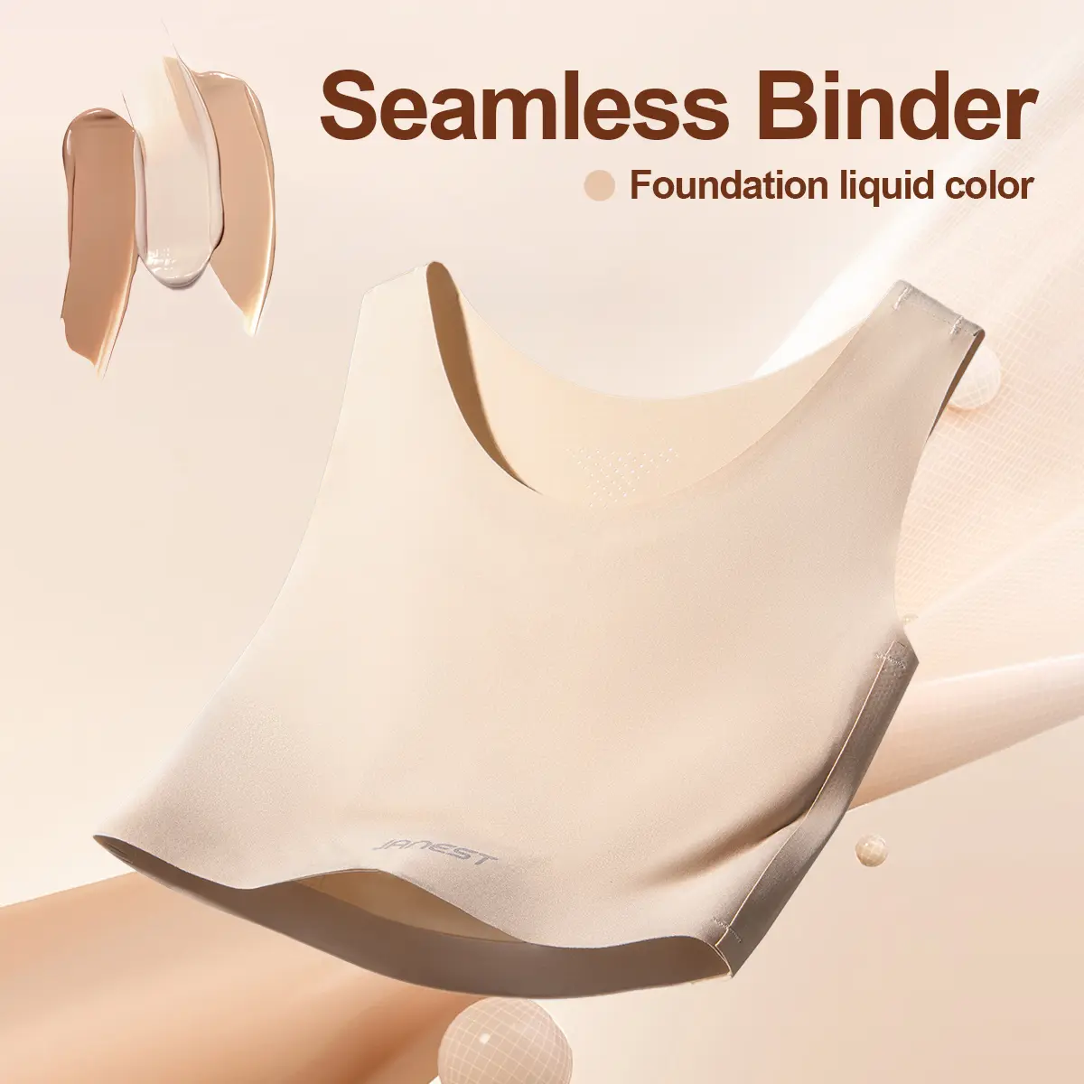 JANEST Women's Seamless Bra, Full Cup, Wire-Free, Widened Shoulder Straps, Comfortable and Breathable Sides, Smooth Slip-On Bra, Smart Sizing, Elastic Fabric, Simple Basic Nude Color, Lightweight and Soft, Women's Everyday Bra