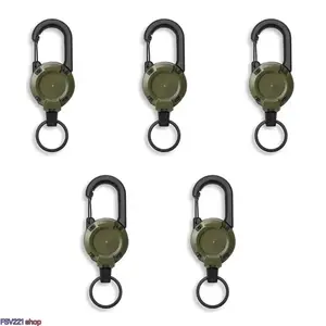 5-Piece Retractable Steel Wire Pull Reel Keychain Set - Heavy-Duty Carabiner Tool Attachment, Spring Recoil Design, EDC Accessory for Keys, Tools, Hiking