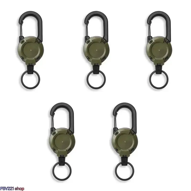 5-Piece Retractable Steel Wire Pull Reel Keychain Set - Heavy-Duty Carabiner Tool Attachment, Spring Recoil Design, EDC Accessory for Keys, Tools, Hiking