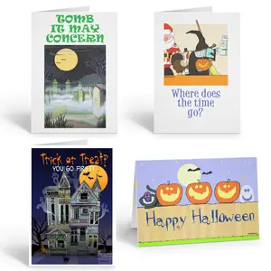 Stonehouse Collection Funny Assorted Halloween Boxed Cards - 16 Halloween Greeting Cards & Envelopes