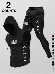 Men's Hooded Tank Top + Long Pants Set, Casual Summer, Fitted Sleeveless Design, Moderate Fabric Thickness, Comfortable Wear