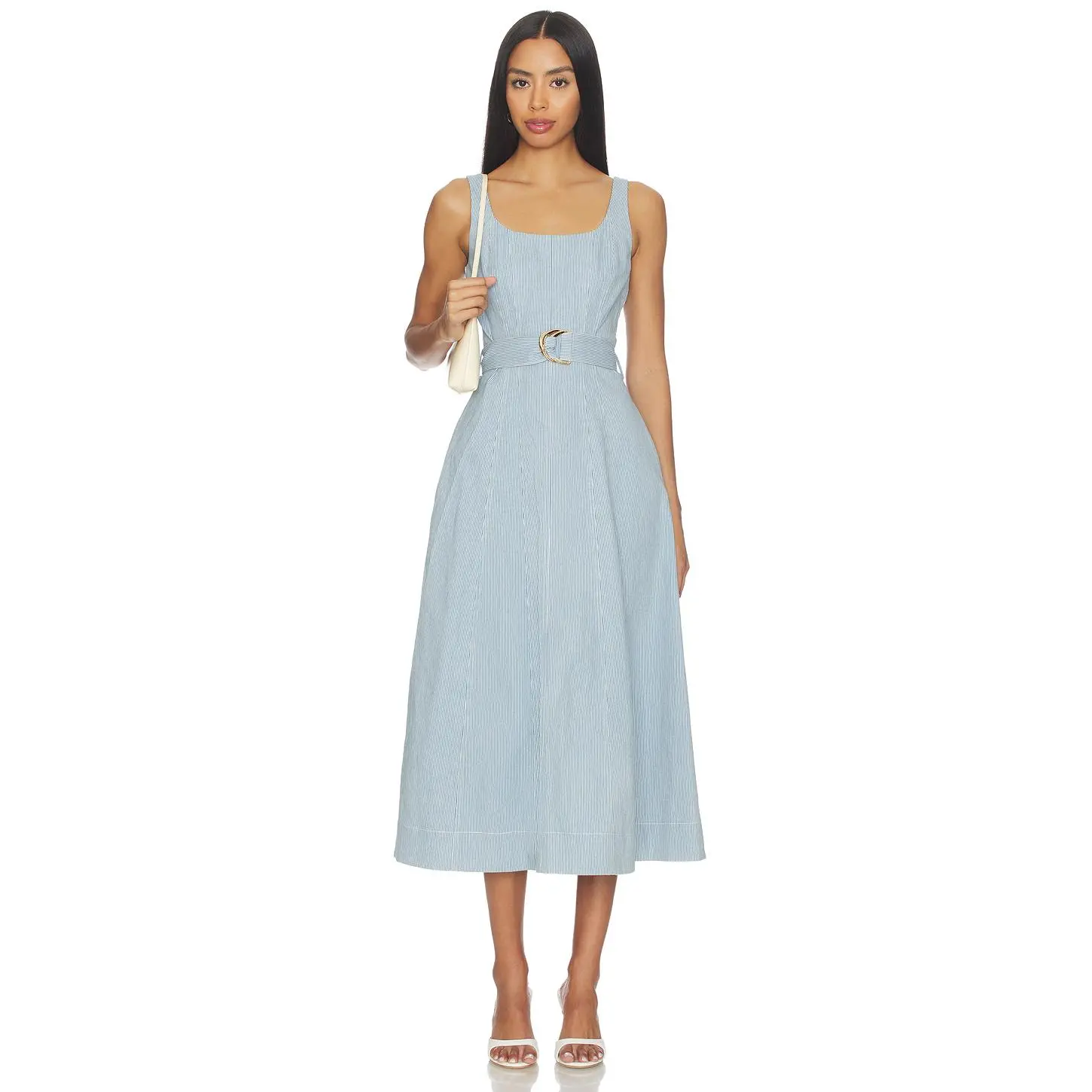 Karina Grimaldi Lilliana Denim Maxi Dress in Striped Denim - TikTok Shop