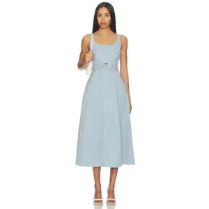 Karina Grimaldi Lilliana Denim Maxi Dress in Striped Denim
