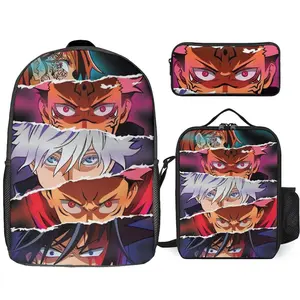 Jujutsu Anime Kaisen 3 Piece Backpack Set with Lunch Bag Pencil Case , High Capacity Bookbag with Lunch Box Pen Box Workplace Travel