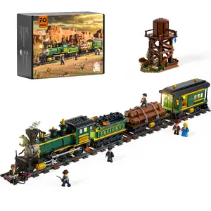 【NEW】Funwhole Wild West Freight Train Lighting Building-Bricks Set -1524 Pcs - Classic 4-4-0 Locomotive Model Ideas Kit Holiday Gift for Adult and Teens