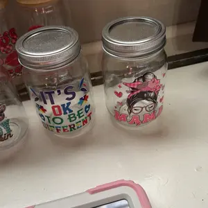 Mason Jar with Lid - Multicolor Design, Reusable, Portable, Ideal for Storage
