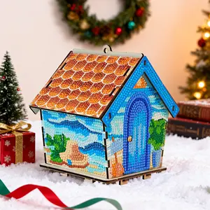 Haunted House Diamond Painting Kit Craft your own cute cottage—diamond + wooden puzzle set included! Beach-themed bling design, easy to assemble. Combines fun puzzle time with shiny diamond art. Perfect decor for shelves/desks, unique gift for craft lover