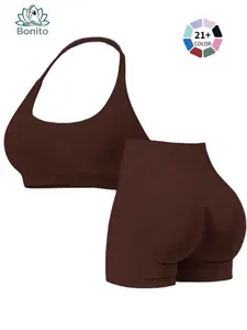 Women's Halter Neck Gym Workout Set | Supportive Sports Bra & Workout Shorts | High-Impact Support for Running & Fitness