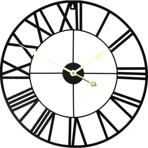 Industrial Metal Wall Clock with Gold Hands